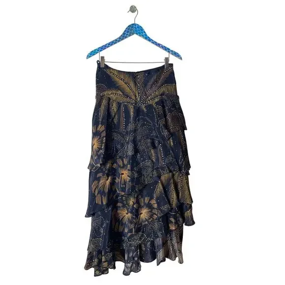 FARM RIO Golden Foliage Layered Asymmetrical Ruffle Maxi Skirt Medium - Picture 2 of 9